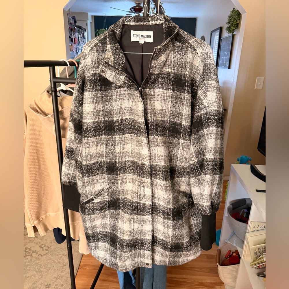 Steve Madden Monochrome Plaid Teddy Jacket